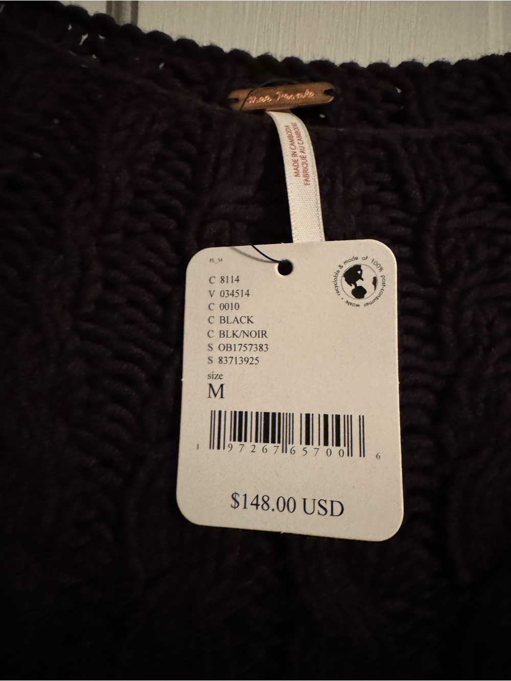 Free People Black Cable Scoop Neck Cropped Sweater - Picture 3 of 5